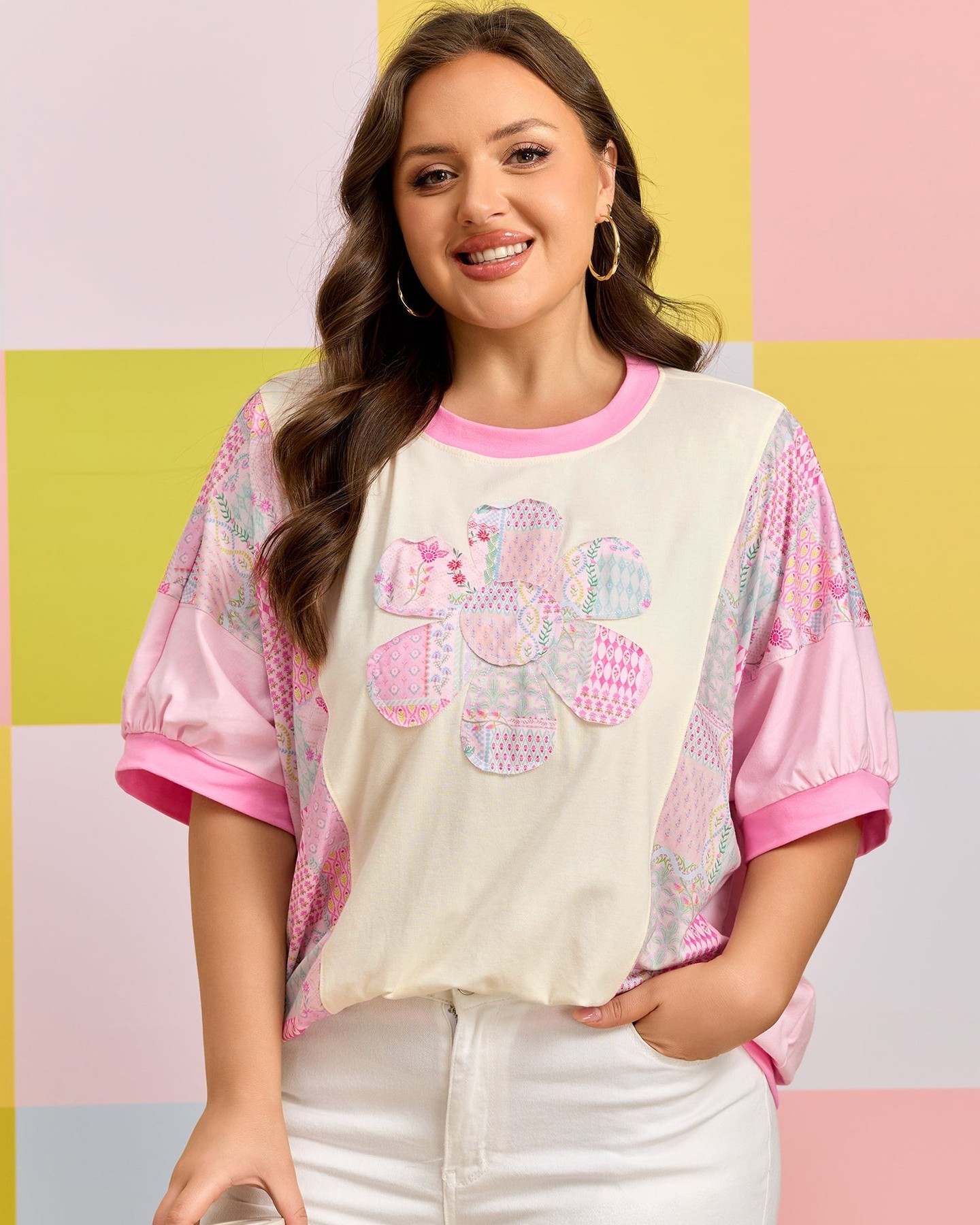 You slip on this tee and suddenly feel put-together, even on lazy days.

The soft cotton breathes with you, the floral patchwork brings that effortless boho charm, and the embroidered patch adds just enough personality to make it feel special. It's the kind of piece that works with everything—jeans, linen pants, whatever you're reaching for.

Comfort meets style in beige. Only for £22.67.

Shop now: 

#PlusSizeFashion #BohoStyle #CottonComfort #Floral #FashionFitz