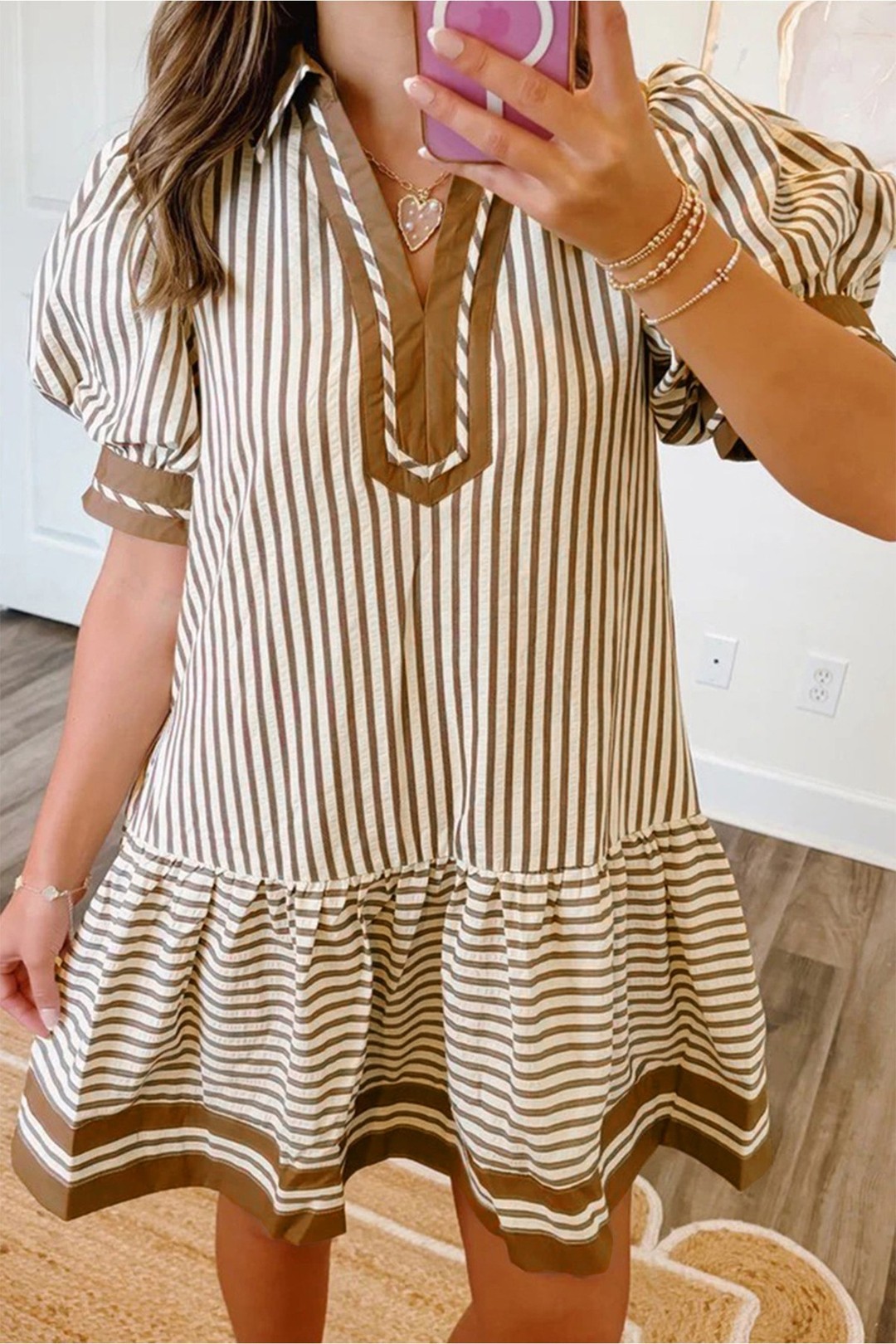 Effortless style doesn't require complicated outfits—it requires the right piece.

The Stripe Shirt Collar Patchwork Ruffle Hem Mini Dress combines thoughtful design with everyday wearability. Soft, drapey fabric in warm earth tones and distinctive patchwork detailing makes this mini dress feel intentional without trying too hard.

#CasualStyle #MiniDress #WomensFashion #EffortlessElegance #NewArrivals