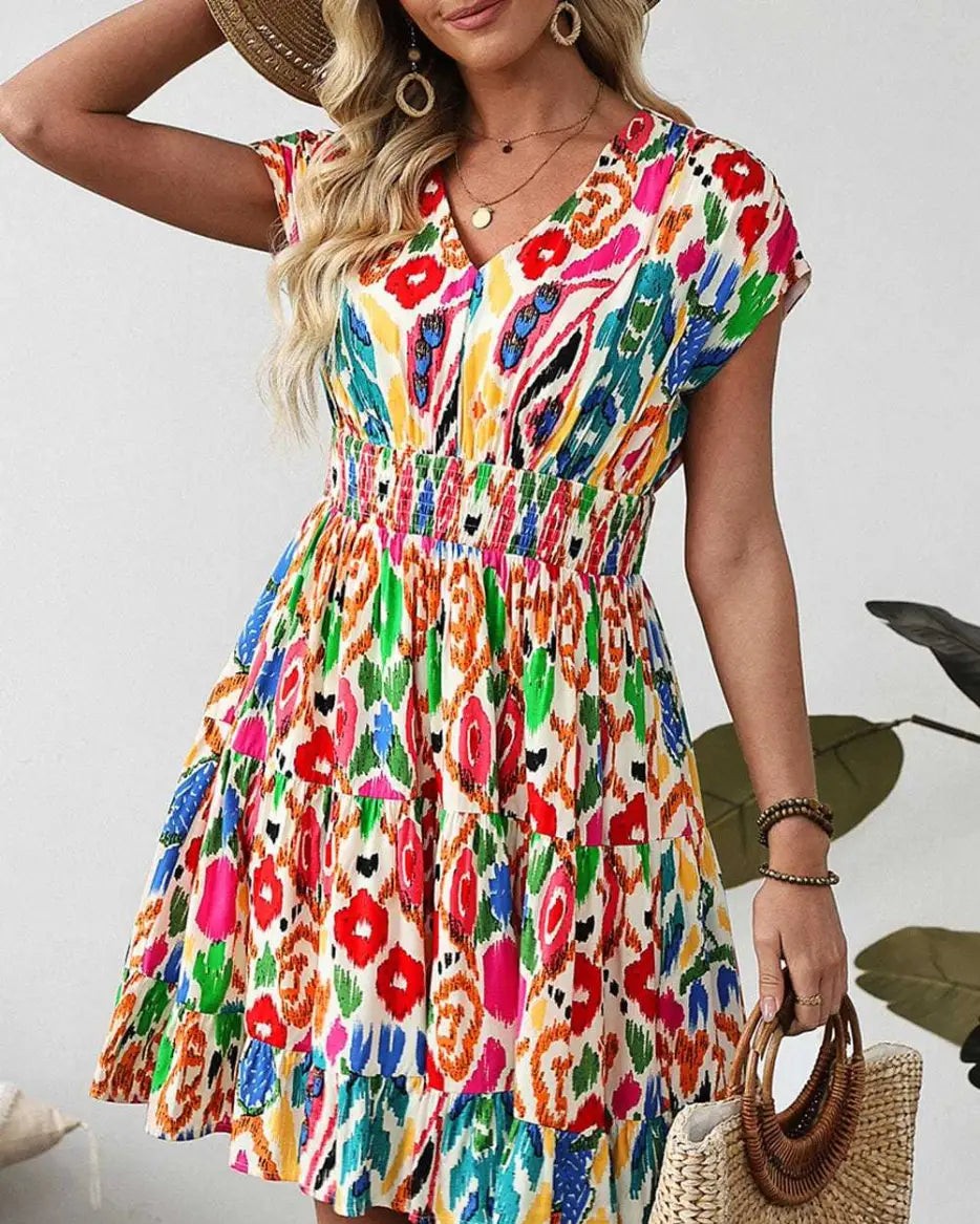 She slips on the dress and suddenly the room feels brighter—that's the magic of a bold abstract rainbow print that actually makes you feel alive.

This tiered mini dress is pure joy. The flattering V-neck and high-waist design create an effortless silhouette, while soft breathable viscose keeps you comfortable from morning to night. Dolman sleeves give you that relaxed, easy vibe without sacrificing style.

Perfect for holidays, casual days out, or whenever you want to stand out. Available now for £31.01.

Shop here: 

#AbstractRainbowDress #MiniDressUK #ViscoseDress #DolmanSleeve #FashionFitz