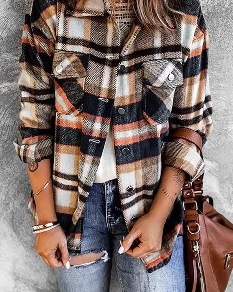 Reaching for a shacket that actually makes a statement. This geometric plaid pocketed shacket transforms your layering game with its structured, angular print—far more refined than traditional plaid. Functional pockets, relaxed button-front fit, and that perfect autumn weight mean you'll grab it every transitional season.

#GeometricPlaid #ShacketStyle #AutumnLayering #PlaidJacket #WomensFashionUK