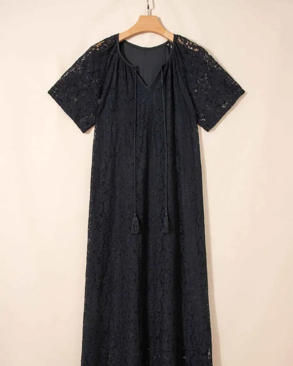 Your summer wardrobe just got an upgrade.

This black lace maxi sundress is the effortless elegance you've been searching for. The delicate floral lace overlay paired with charming tassel tie details gives you that relaxed, bohemian vibe—perfect for beach getaways, garden parties, or lazy warm days.

Made from breathable cotton blend, it keeps you cool and comfortable while the flattering H-line silhouette works for every body. Whether you're heading to the coast or a casual outdoor event, this dress does the work for you.

Get yours now at £37.95.

#BlackLaceDress #SummerMaxi #BeachStyle #EffortlessElegance #VacationReady