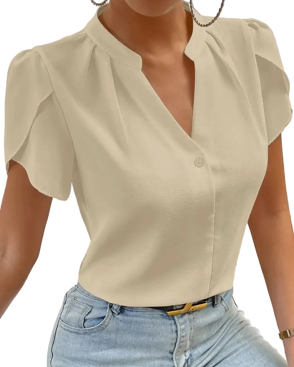 87% of women say sleeve details make or break an outfit—and this blouse nails it.

The petal sleeves paired with a notched neckline create that effortless elegance you've been searching for. Luxuriously smooth 100% polyester that drapes beautifully and moves with you all day.

Available in Beige, Rose Red, and Sail Blue.

#SilkyBlouse #PetalSleeves #ElegantWomensFashion #SummerStyle #NotchedNeckline