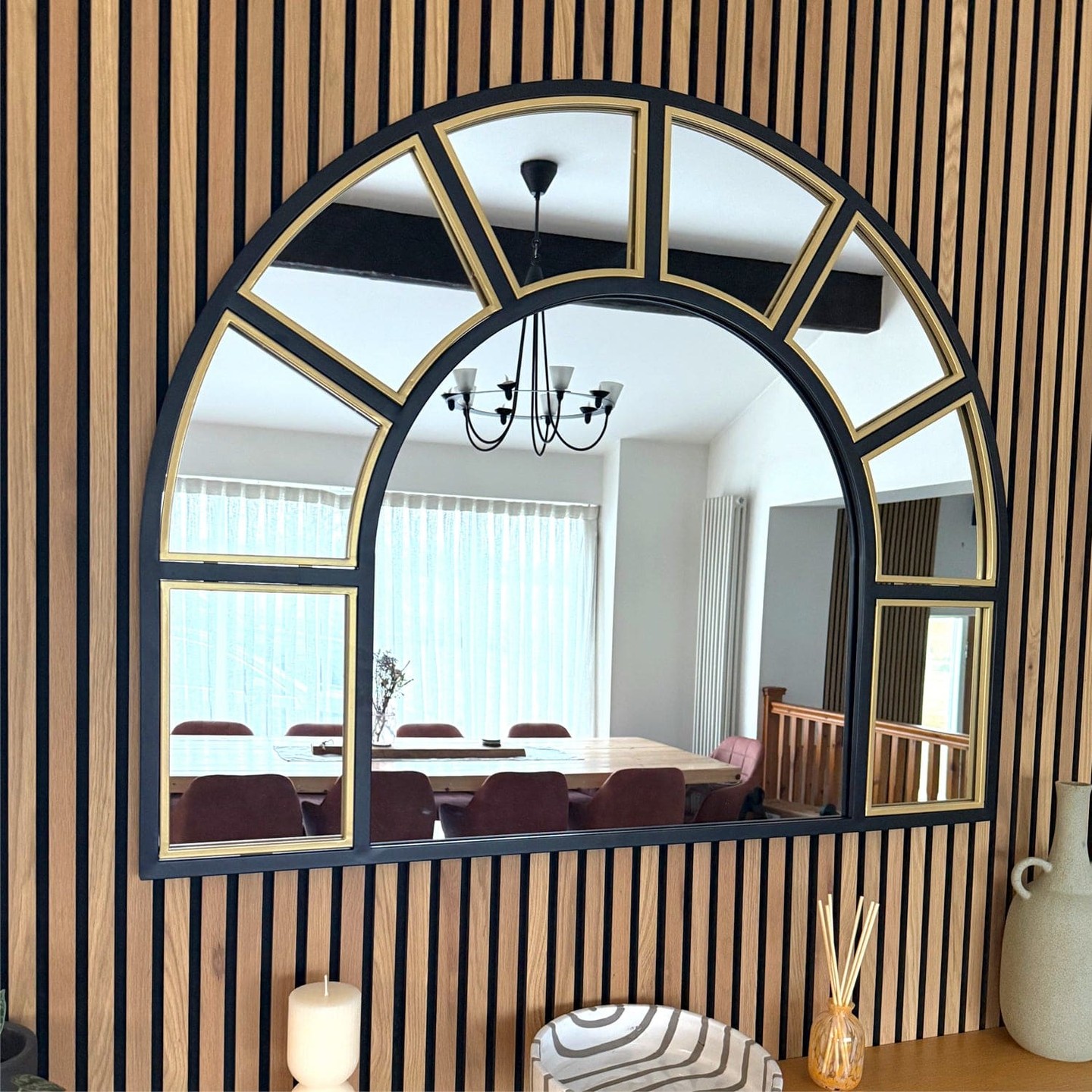 Statement mirrors don't just reflect—they transform entire rooms.

The Mio's bold arched silhouette and architectural lattice pattern instantly elevates any space. Its generous 95cm x 120cm size makes walls feel higher, brighter, and more intentional.

Black metal frame. Gold accents. Timeless style.

Create the layered, curated interior you've been imagining. Available now for £249.95.

Shop: https://jobuhome.com/products/mio-black-gold-metal-arched-window-mirror-95cm-x-120cm

#StatementMirror #InteriorDesign #HomeDecor #MirrorStyle #ModernHome