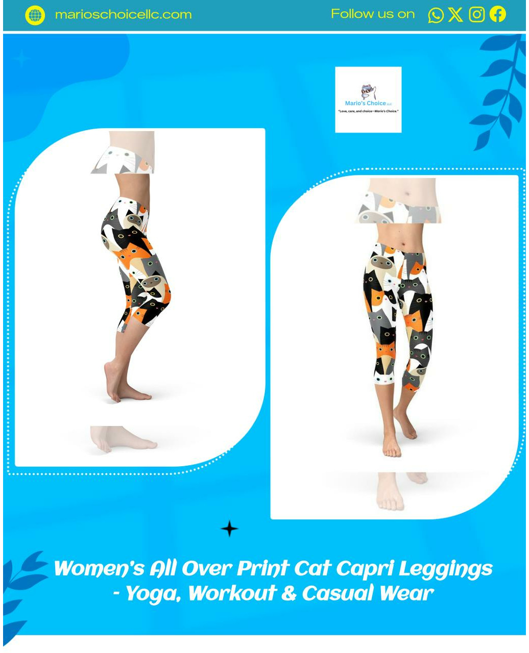 ✨ Move with confidence—your new favorite leggings are here! ✨ 

Introducing our Women’s All Over Print Cat Capri Leggings, perfect for yoga, workouts, or lounging in style. 🧘‍♀️😻 Crafted for comfort and designed to turn heads, these vibrant leggings celebrate your love for cats while ensuring you feel fabulous at the gym or on the couch. 💖🌈 Made with soft, breathable fabric, they will quickly become your go-to for every occasion. 

Don't wait—limited stock at just $61.99! 🛍️ Grab yours before they're gone! 

#Activewear #YogaLeggings #CatLovers #WorkoutWear #CasualStyle #ComfortFashion #FitnessFashion #YogaLife #LeggingAddict #StylishComfort
