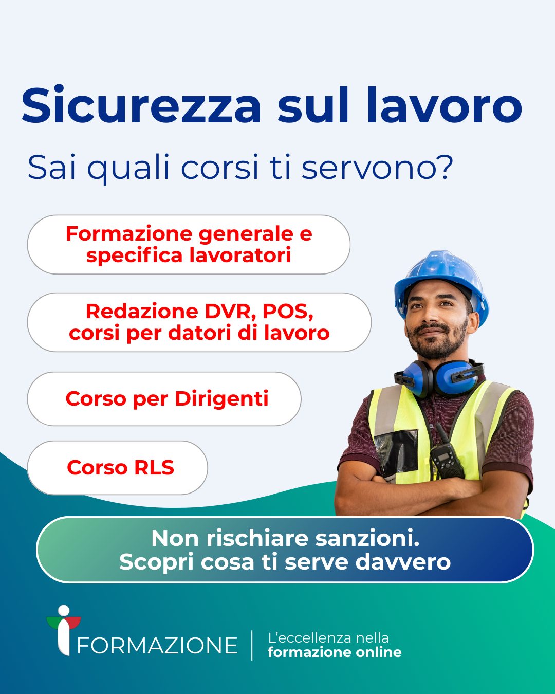 🛠️ La sicurezza sul lavoro non è facoltativa. È obbligatoria.

Ma ogni figura professionale ha obblighi formativi diversi.
Ti servono corsi diversi se sei:
👷‍♂️ Lavoratore in azienda
📋 Datore di lavoro
🤝 Rappresentante dei lavoratori
👨🏻‍💼 Dirigente

❌ Non aspettare un controllo.
✅ Scopri ora quali corsi servono davvero nel tuo caso.

📩 Scrivici: ti aiutiamo a capirlo senza perdere tempo. #sicurezzasullavoro #corsisicurezza #formazionelavoratori 
#RLS #DVR #POS #formazioneobbligatoria 
#itformazione #corsionline