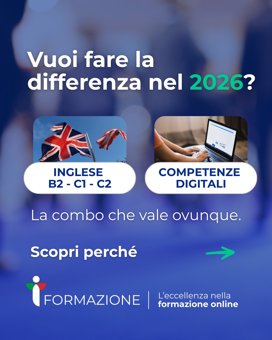 📌 Se c’è una combo che vale sempre, è questa:
Inglese + Informatica

Che tu voglia migliorare il tuo CV, salire in graduatoria o candidarti a un concorso pubblico,
queste due certificazioni sono le più richieste.

Con IT Formazione puoi ottenere tutto:
🔹 Certificazione British B2-C1-C2
🔹 DigComp EDU Accredia
🔹 Alfabetizzazione digitale Accredia
🔹 Certificazioni informatiche riconosciute dal Ministero

🎯 Corsi online, con rilascio attestato valido.
📩 Scopri ora quello giusto per te.
 #ingleseBritish #certificazionidigitali #digcompedu 
#informaticaMIUR #concorsopubblico #cvforte 
#formazionedigitale #itformazione #gps2025