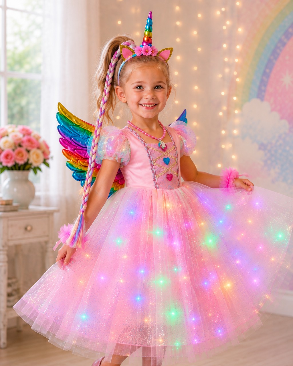 Multicolor LED lights that actually glow? Yes, please! ✨

This Rainbow Unicorn Magic dress transforms every twirl into pure enchantment. The shimmering tulle skirt, magical light-up details, and coordinating rainbow wings make it the ultimate dress-up moment for little dreamers.

Perfect for birthdays, Halloween, photoshoots, or just because the adventure calls.

https://ssdlr.shop/l/33b82b90

#UnicornMagic #PrincessDressUp #LightUpCostume #GirlsDressUp #Twirl✨